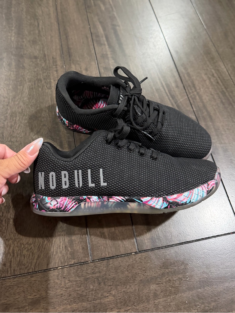 NOBULL Black Knit Trainers with Multicolor Floral Midsole - Picture 3 of 12